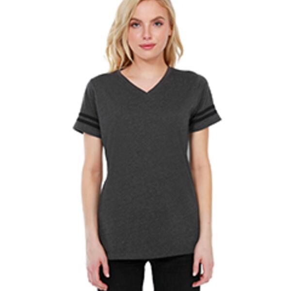 Ladies' CVC Striped Varsity T-Shirt Thumbnail