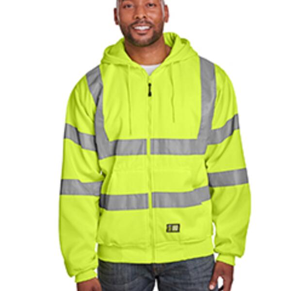 Men's Tall Hi-Vis Class 3 Lined Full-Zip Hooded Sweatshirt Thumbnail