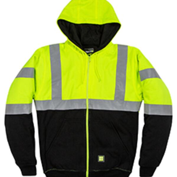 Men's Hi-Vis Class 3 Color Block Full-Zip Hooded Sweatshirt Thumbnail